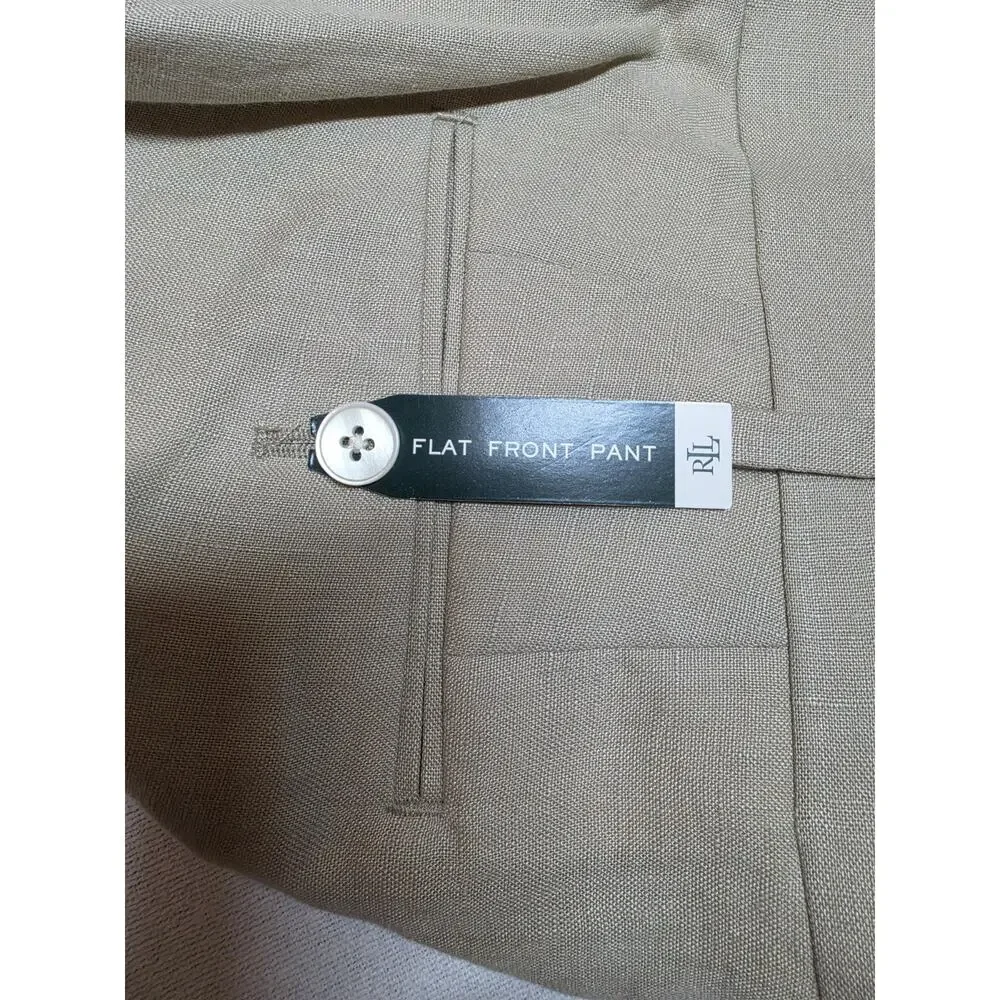 Lauren Ralph Lauren Men’s 44W 32L Beige 100% Linen Dress Pants Flat Front